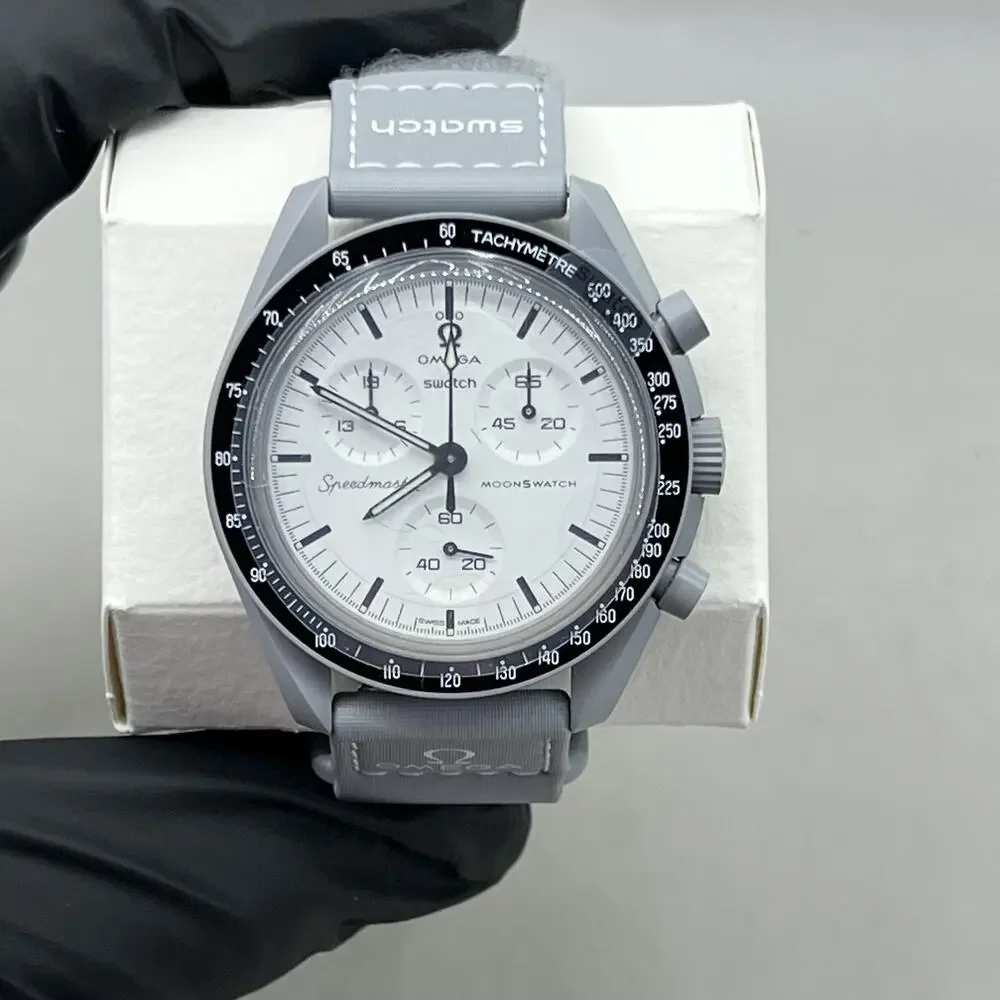 Omega X Swatch 1965 MoonSwatch Speedmaster Mens Gray Swiss Watch With Warranty